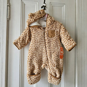 Wonder Nation Cheetah Print Fleece Bunting Hooded Snowsuit 0-3M NWT